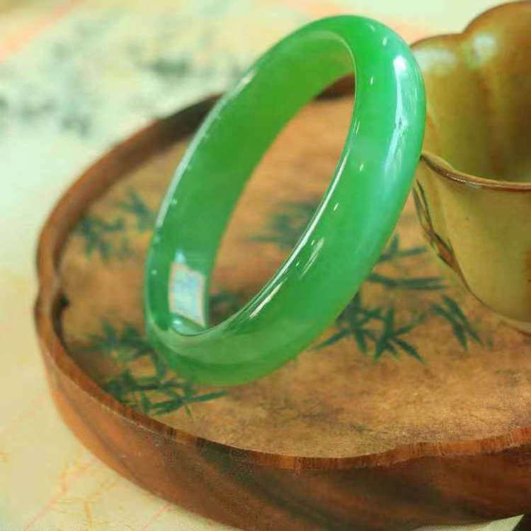 新疆和田玉老坑猫眼碧玉59圈口手镯男女手饰收藏碧玉手镯子玉石