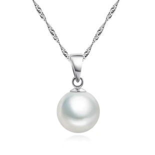 正圆贝壳珍珠吊坠S925镀银白色珍珠项链4色可选 特级款