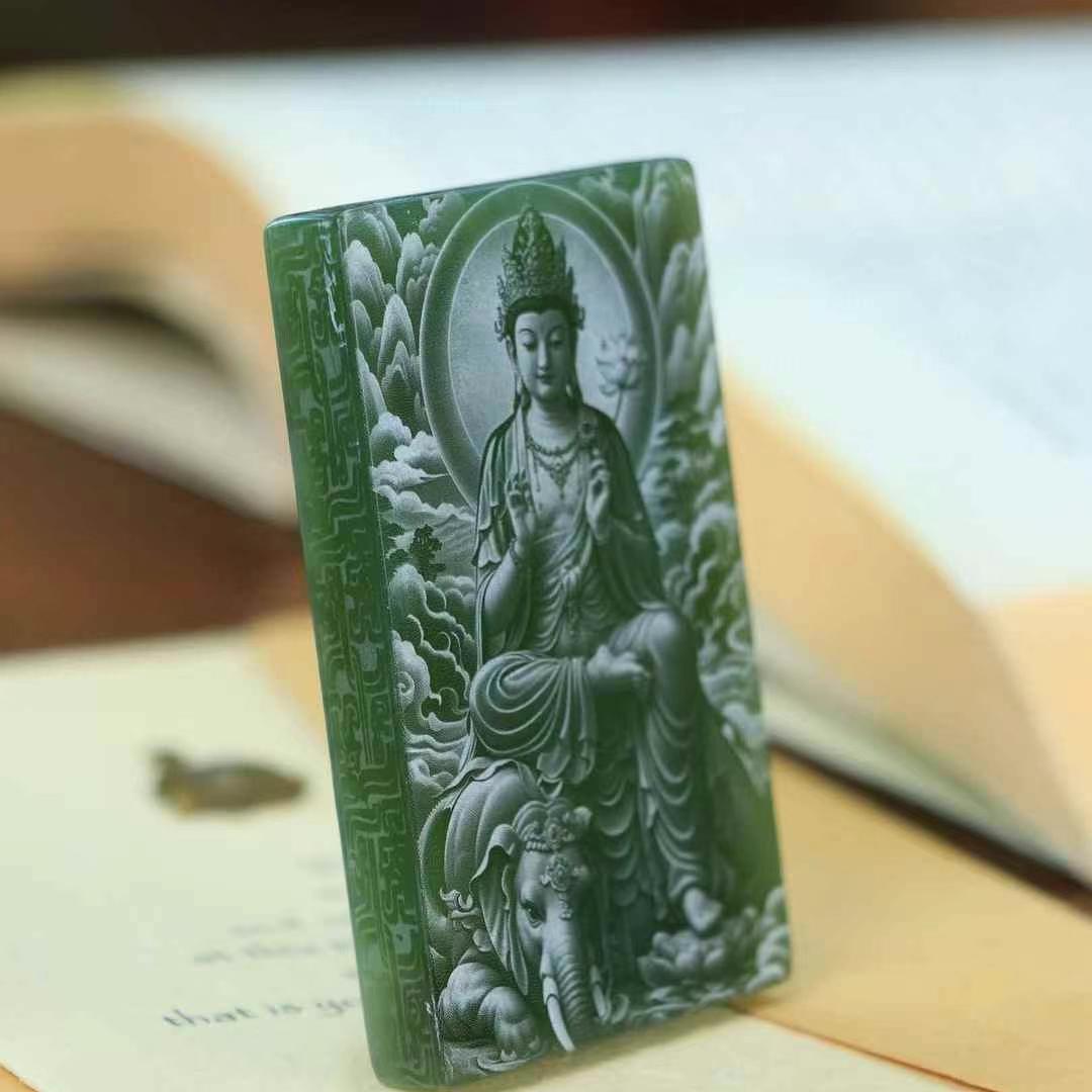 天然和田玉青白玉观音吊坠