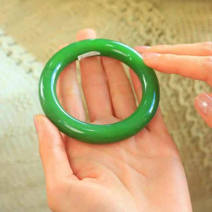 新疆和田玉碧玉胖圆条玉石手镯少女款饰品圆润饱满送妈妈平安镯子