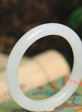 正品天然新疆和田白玉手镯天然羊脂玉白玉正品女款宽条典藏级妈妈