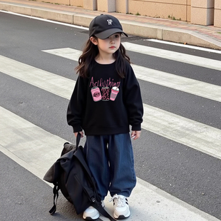 女童秋季长袖圆领卫衣2026新款儿童秋冬加厚女孩韩系童装宝宝上衣