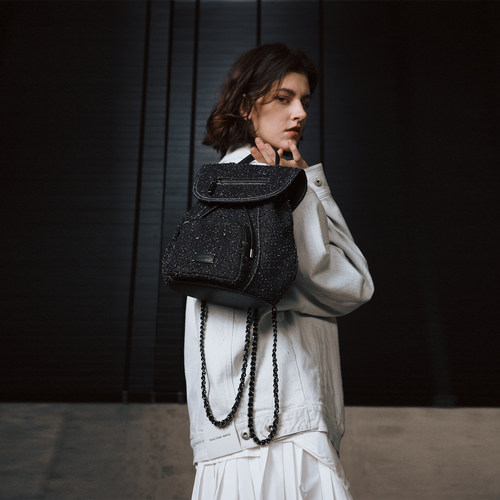 【杨超越同款】INJOYLIFE游牧小背包磨绒丹宁 链条双肩包小众通勤