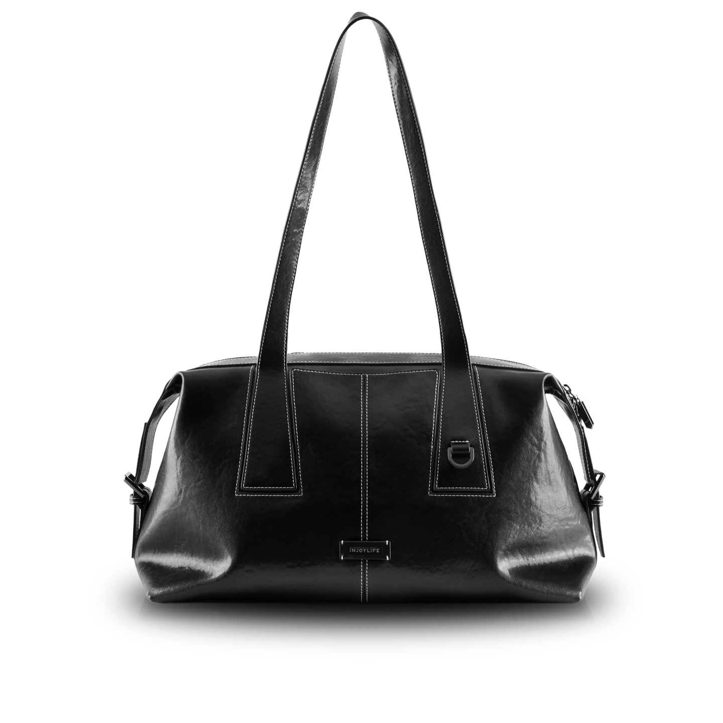 INJOYLIFE方耳波士顿包L号 大容量通勤牛皮公文电脑包单肩手提包