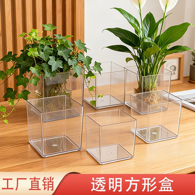 水培花盆透明亚克力防摔多肉小鱼缸绿植郁金香方形器皿摆件花瓶