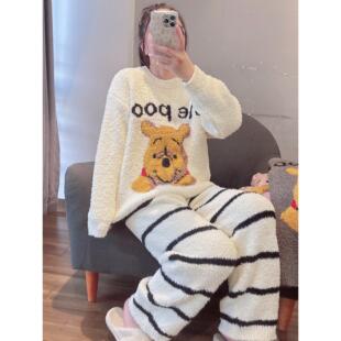 日本you gelato pique软绵绵睡衣女秋冬保暖条纹裤子家居服套装