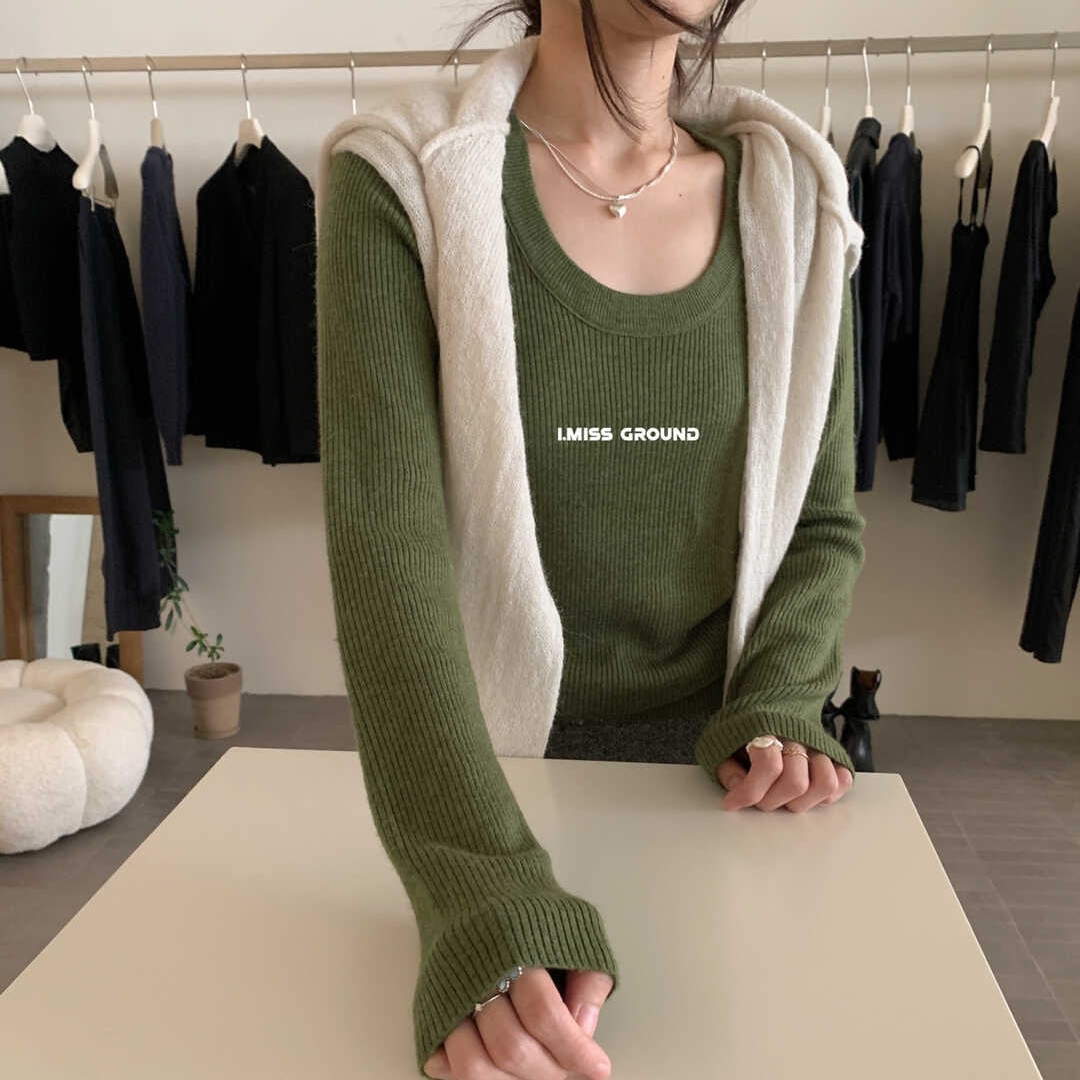 IMISS韩版U领修身显瘦高弹针织打底衫秋冬保暖6%羊毛内搭上衣多色