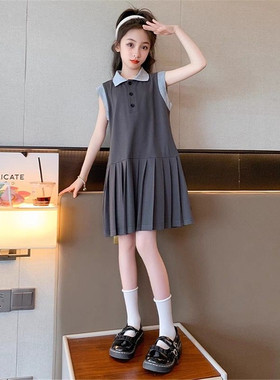 女童夏季学院风无袖百褶连衣裙12