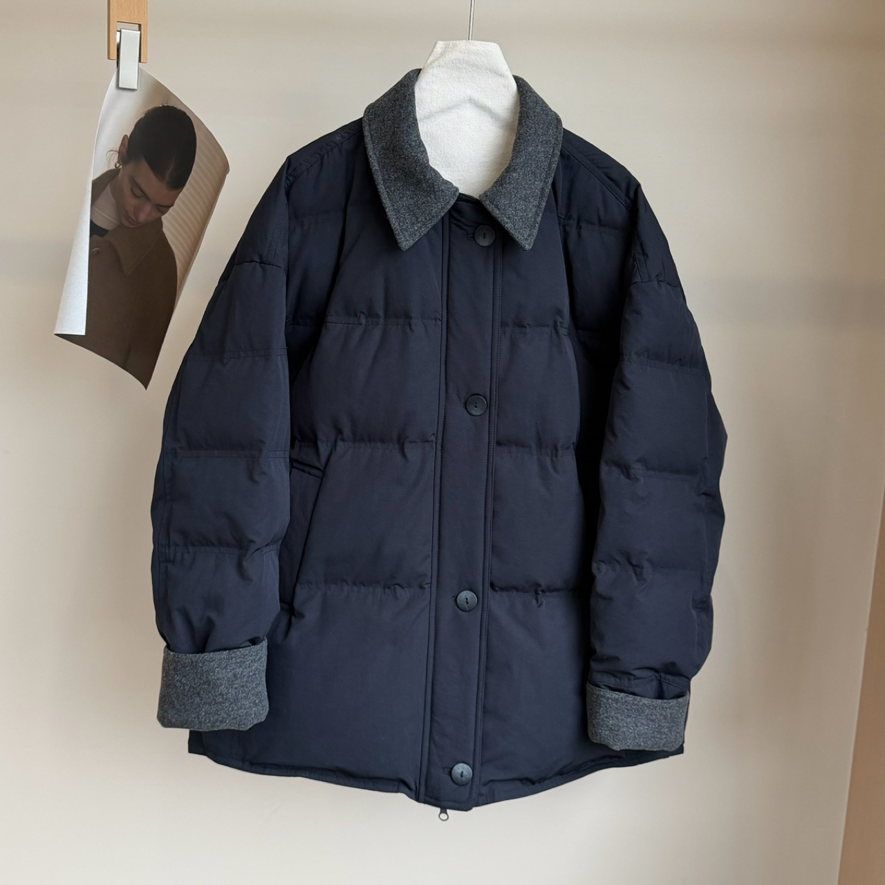 620#619#618#白鸭绒羊毛呢拼接中长款90羽绒服女冬季新款韩系