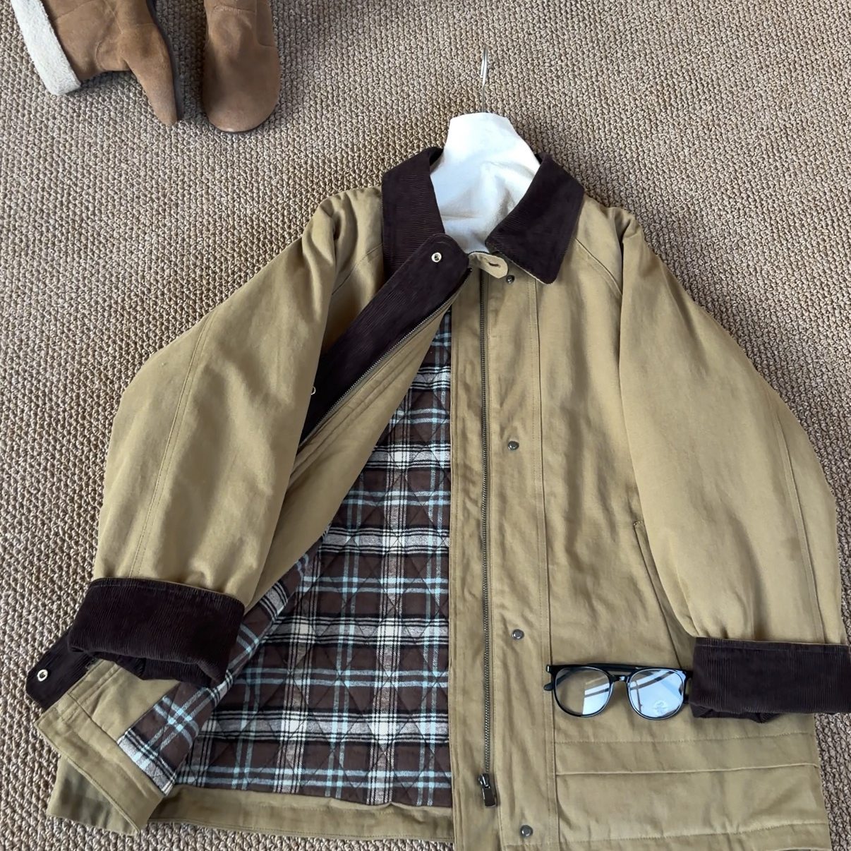 714#复古撞色灯芯绒棉服女冬季宽松百搭棉衣加厚保暖夹棉外套