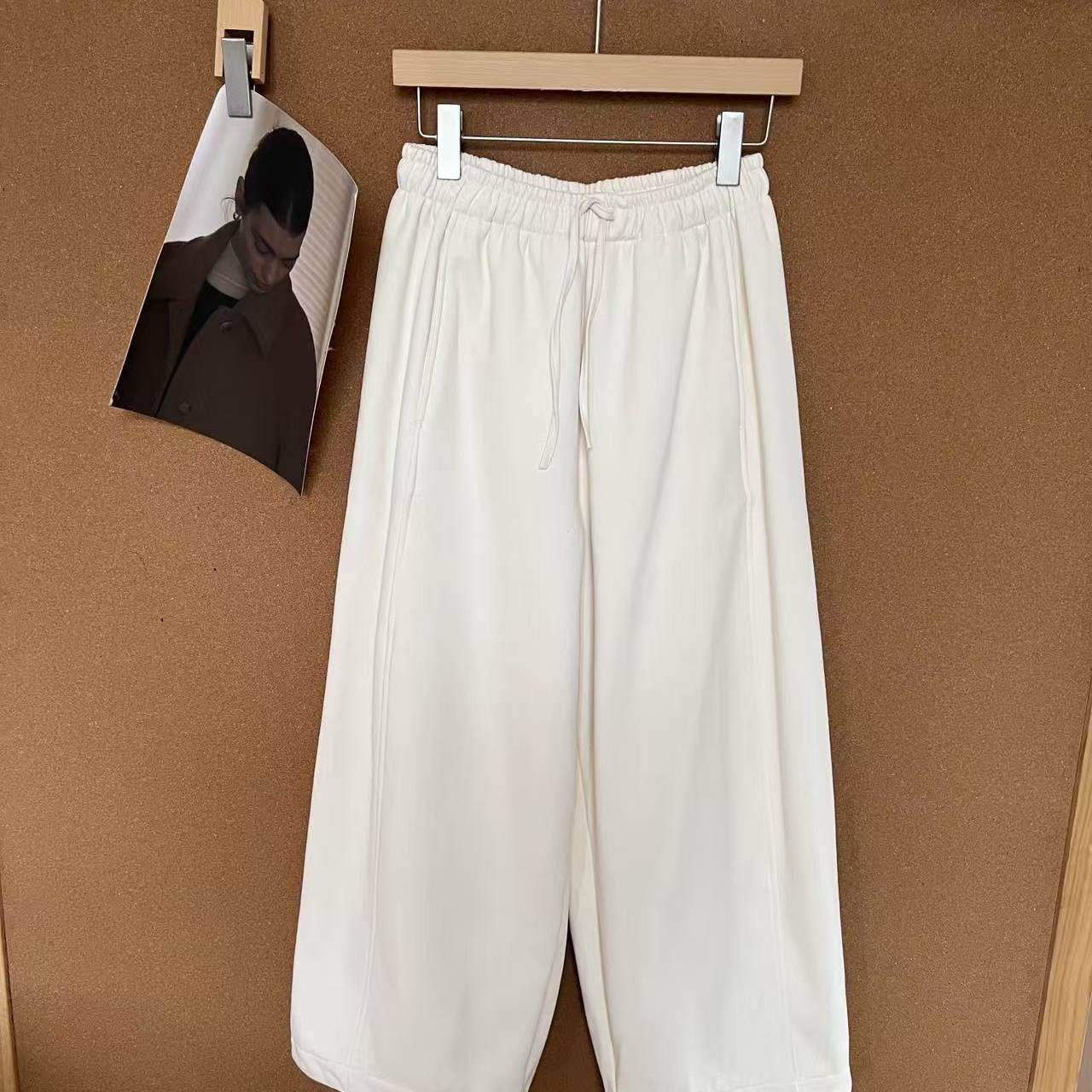 699#冬季加绒日系洗水棉翻边设计感直筒休闲长裤高腰百搭阔腿裤女