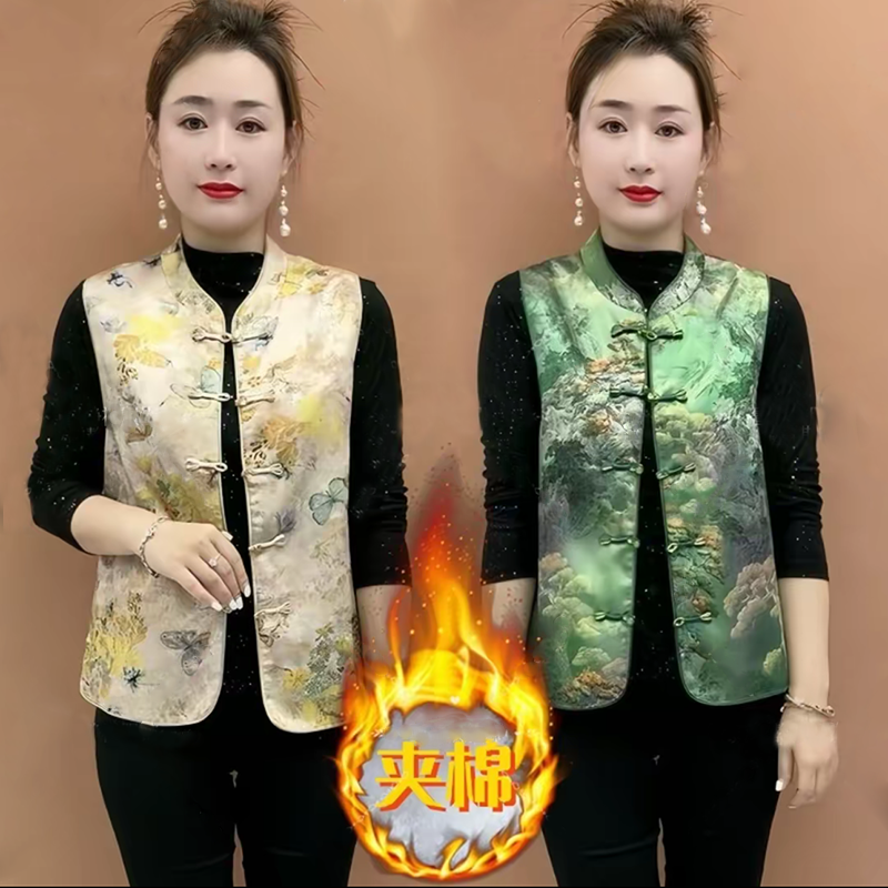中老年人夹棉马甲女2025年秋季新款妈妈中式国风网红坎肩背心