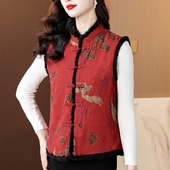 秋冬新款 夹棉保暖外套中式 国风网红马甲复古盘扣立领背心上衣坎肩