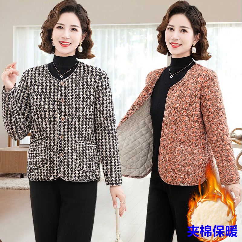 中老年秋冬小棉衣圆领保暖外套