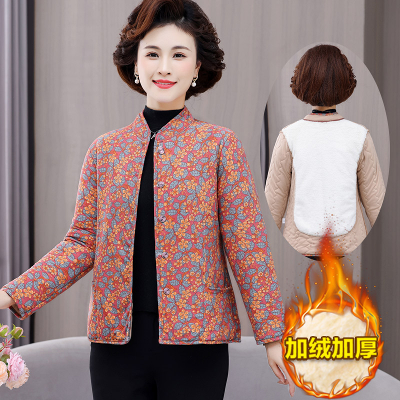 中老年妈妈保暖棉衣加厚小棉袄驼绒棉服老人外套冬装加绒居家内胆