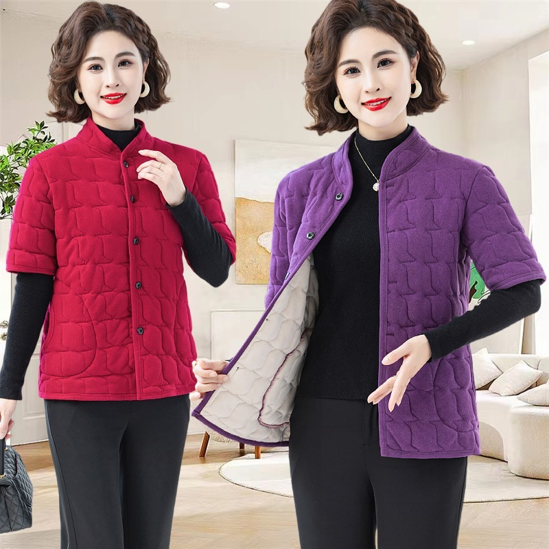 妈妈秋冬新款加厚保暖半袖马甲棉衣中老年人洋气居家舒适带袖坎肩