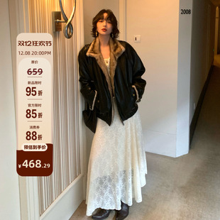 95z港风复古90白鸭绒毛毛翻领领环保皮衣羽绒服 20点新品 酒午12