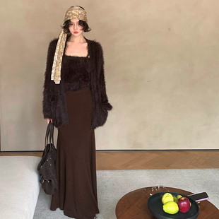 高腰半身长款 酒午港风复古2025秋冬新款 鱼尾裙 双11