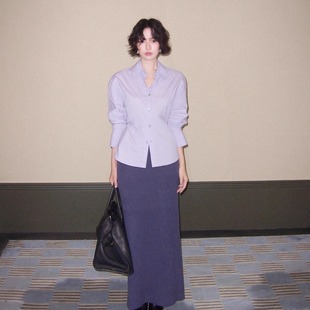 酒午自制【紫汐】港风复古秋季新款100%长绒棉衬衣收腰衬衫上衣女