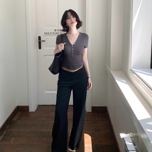 酒午自制复古2025新款【夏木轻衫】复古修身短款v领纽扣上衣