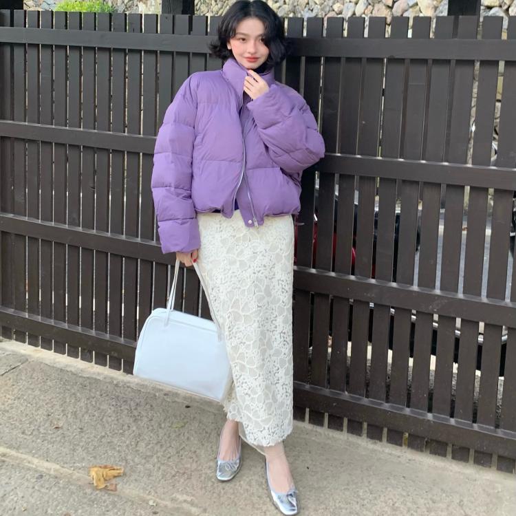 酒午自制冬季蕾丝花朵高腰半身裙