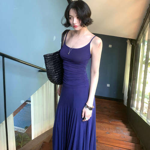 酒午自制夏季抽褶收腰吊带背心女