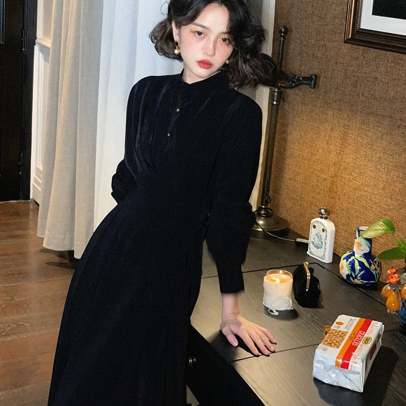 轻熟风气质立领长袖法式连衣裙女