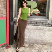 酒午自制 高腰包臀裙垂坠感弹力半身裙女 复古夏季 森野凝韵 法式
