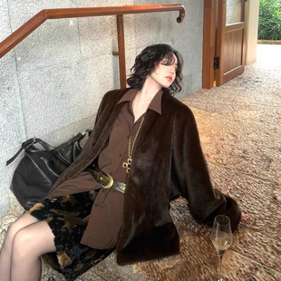 港风复古秋冬新款 黑金派对 酒午自制 环保皮草外套女 双11