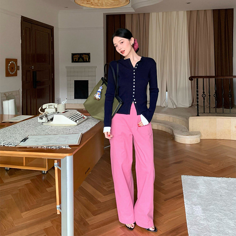 酒午【半弯】港风复古秋季新款100%全棉低腰显瘦阔腿休闲裤弯刀裤,女装/女士精品,休闲裤,淘宝优惠券,粉丝福利购,淘宝优惠卷