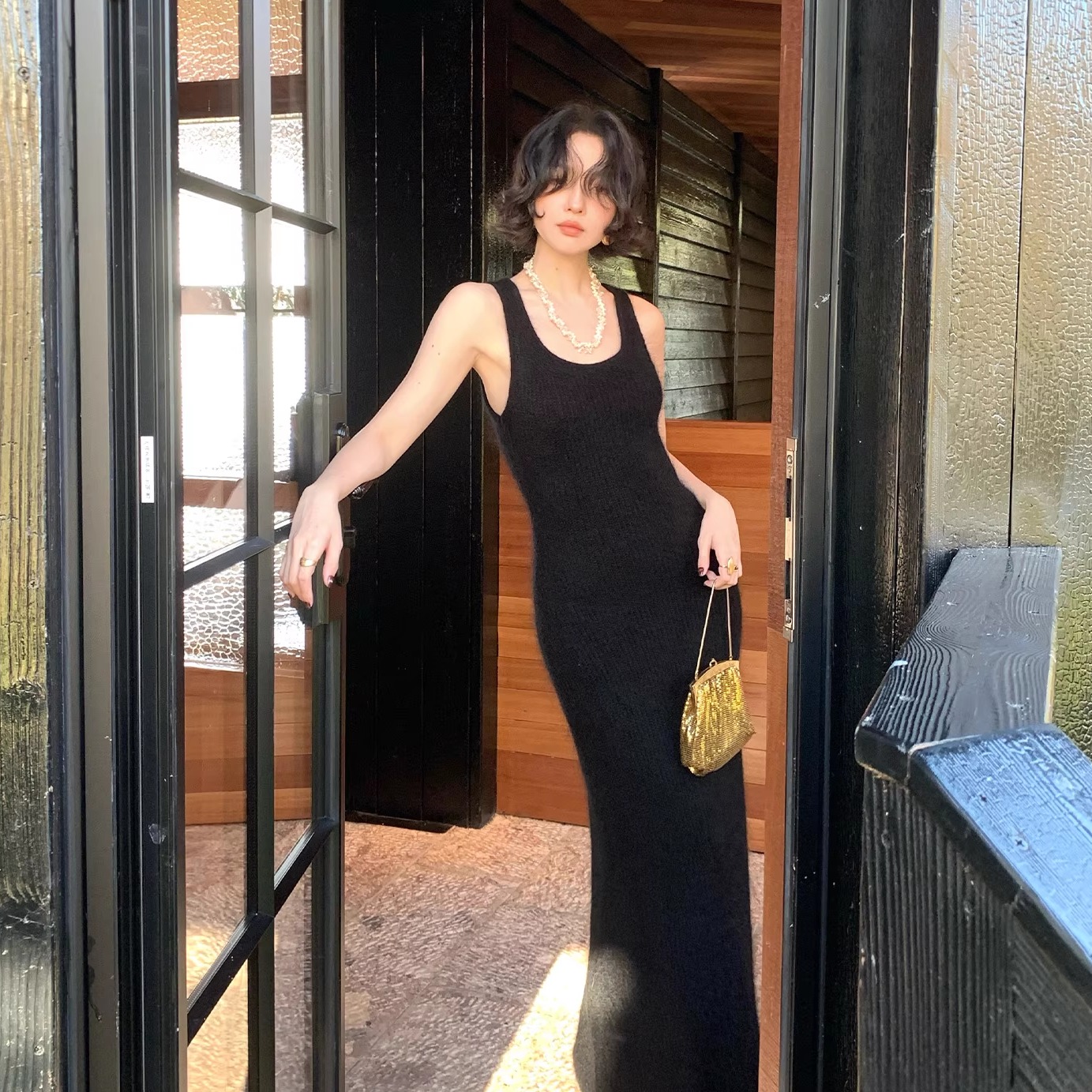 酒午马海毛羊毛混纺针织背心长裙