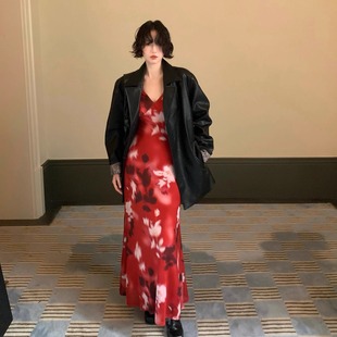 酒午港风复古2025春款新款宽松廓形环保皮衣休闲高级感西装外套女