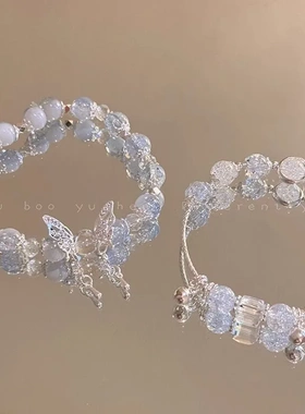 爆款爆花蝴蝶串珠手链女2024夏季小众设计感甜妹手串超仙学高颜值