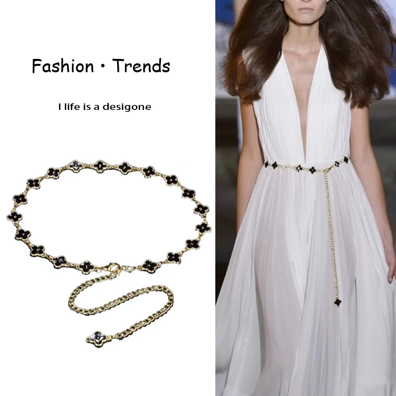 爆款四叶草金属腰链配饰细腰带女装饰配裙子裤链条双面时尚高颜值