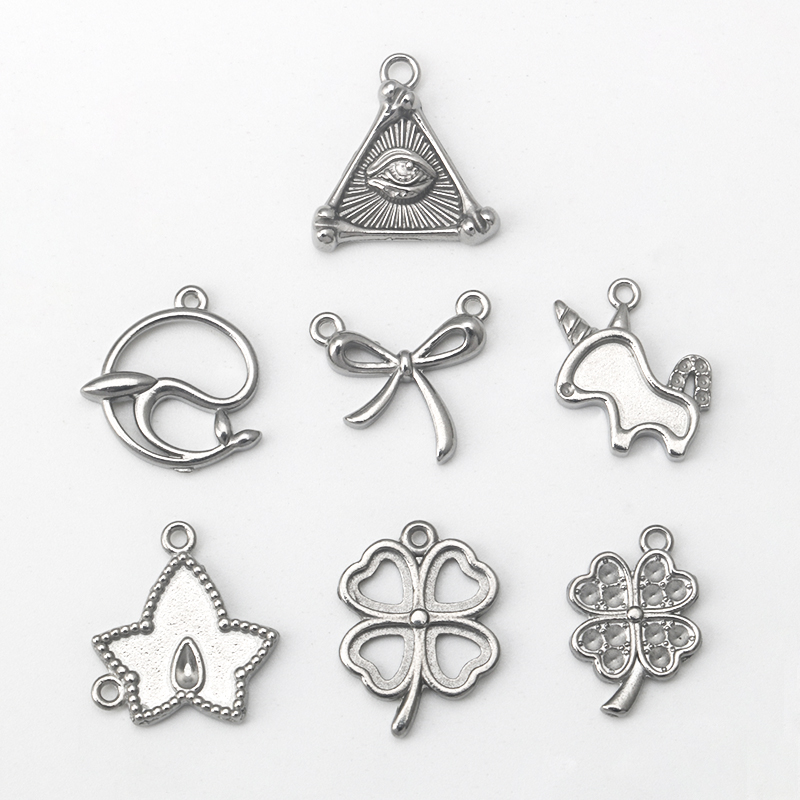 不锈钢海豚蝴蝶结独角兽四叶草吊坠坠子项链手链diy钛钢饰品配件