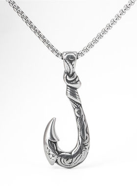 钛钢鱼钩吊坠男项链不锈钢