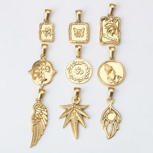不锈钢金色翅膀枫叶祈祷之手吊坠手链项链配饰钛钢DIY饰品配件
