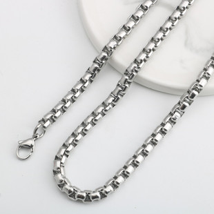 不锈钢方珍珠链钛钢男女士项链配吊坠吊牌裸链单链毛衣链