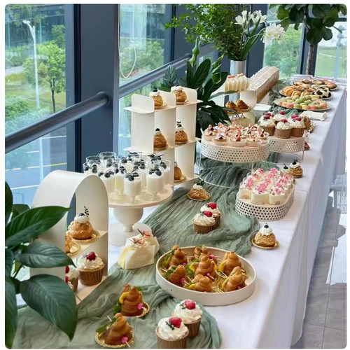 奶油风甜品台摆件展示架生日蛋糕架婚礼摆台冷餐茶歇铁艺点心托盘