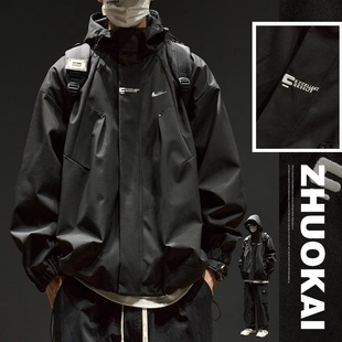 美式 连帽冲锋衣时尚 加绒加厚户外登山服潮 新款 耐克顿夹克男秋冬季