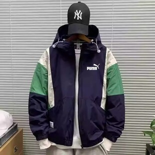 奥莱专柜男士夹克秋冬款美式拼接撞色潮流加绒保暖外套防风上衣