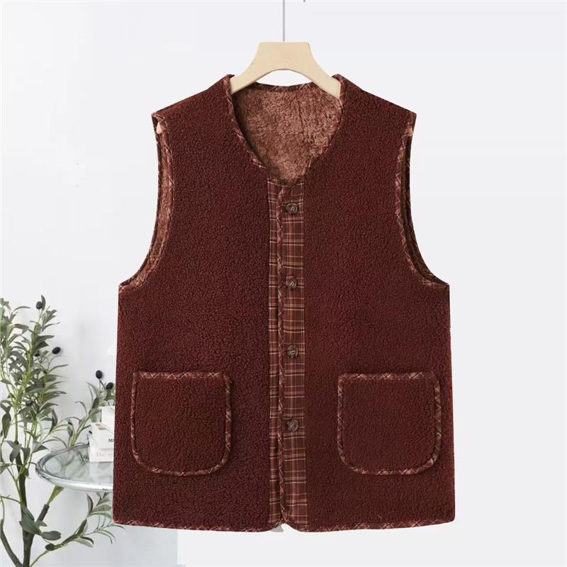 新加绒加厚颗粒绒复合北极绒坎肩背心马甲洋气妈妈装马夹保暖背心