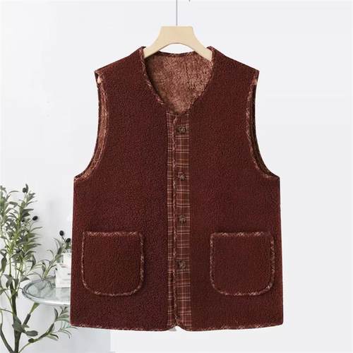 新加绒加厚颗粒绒复合北极绒坎肩背心马甲洋气妈妈装马夹保暖背心