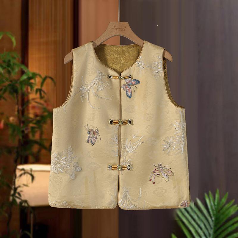 春秋薄款马夹2025新款中式国风刺绣马甲女装盘扣提花时尚坎肩背心