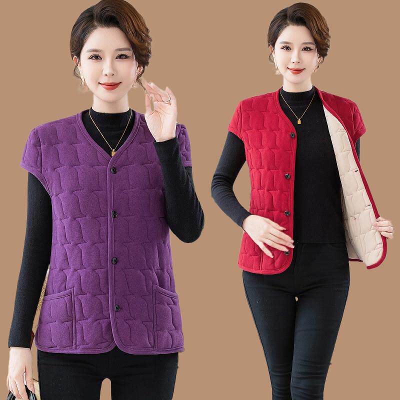 冬季保暖老年人德绒坎肩妈妈带袖背心马甲新款中老年女士护肩马夹