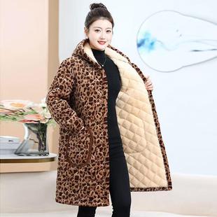 妈妈加绒加厚夹棉防寒工作服罩衣中长款 棉服外套保暖棉袄 妈妈女装