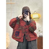 新中式 国风印花棉服女宽松复古盘扣棉衣外套中式 棉袄