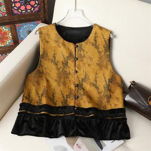 无袖 国风丝绒拼接马甲女装 坎肩背心 上衣坎肩新中式 2025秋新款