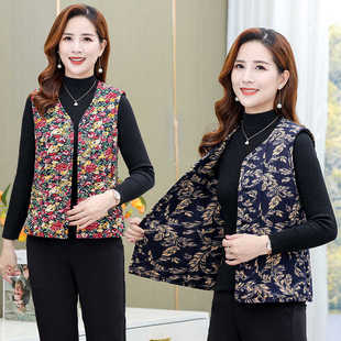 贴身内搭轻薄保暖打底防寒小背心中老年妈妈秋冬花坎肩棉马甲女装