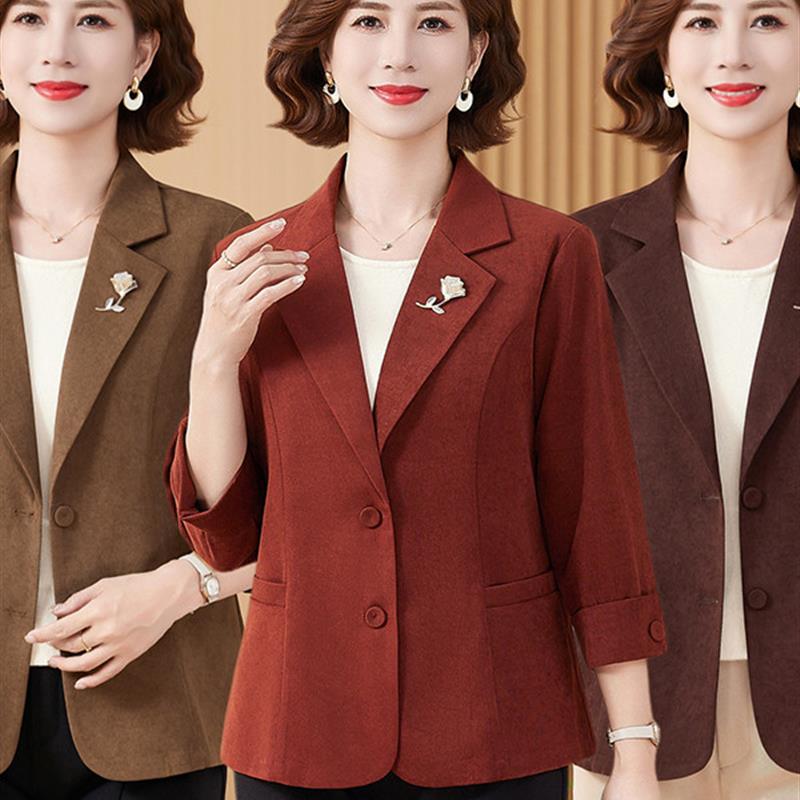 宽松七分袖西服上衣短款小个子时尚中年妈妈装春秋新款西装外套女